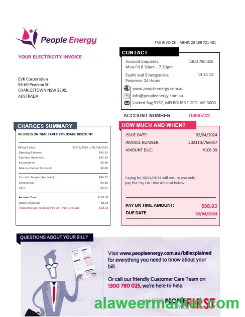 Australia People Energy electricity business utility bill template in Word and PDF format